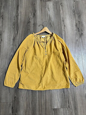 J. Jill Corduroy Ruffle-Neck Popover Blouse Yellow Small Women’s